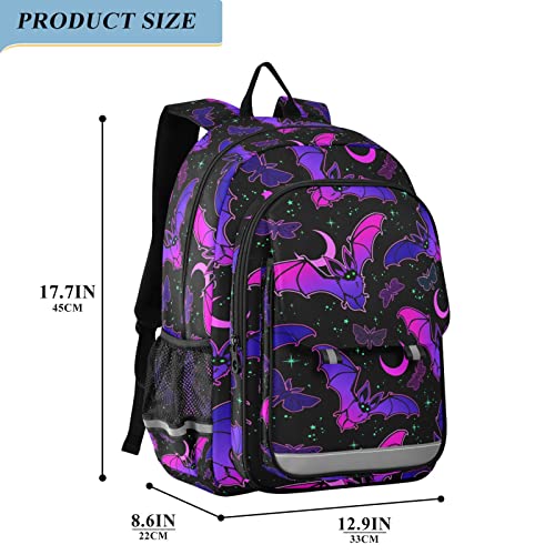 MNSRUU Backpack for School Purple Bat Gothic Laptop Backpack Womens Travel Backpack Mens Casual Daypack College Bookbag Fits 15.6 Inch Laptop