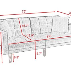 BENDIC Modern Tuft Futon Couch Convertible Loveseat Sleeper Reclining Sofa Bed Twin Size with Arms and 2 Pillows for Living Room, Dark Grey