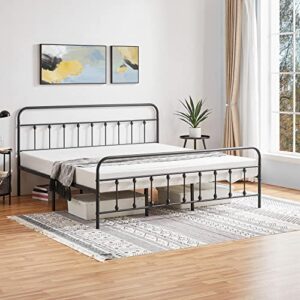 Yaheetech Classic Metal Platform Bed Frame Mattress Foundation with Victorian Style Iron-Art Headboard/Footboard/Under Bed Storage/No Box Spring Needed/California King Size Black