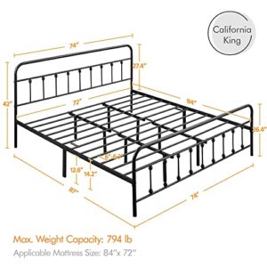 Yaheetech Classic Metal Platform Bed Frame Mattress Foundation with Victorian Style Iron-Art Headboard/Footboard/Under Bed Storage/No Box Spring Needed/California King Size Black