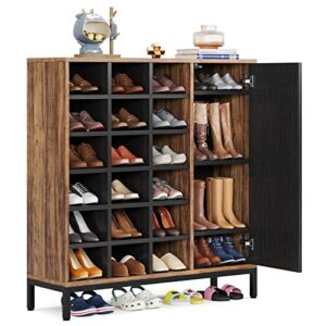 LITTLE TREE Shoe Cabinet for Entryway, Freestanding 6-Tier Shoe Rack Organizer with Doors, Slim 26 Pair Shoe Storage Cubby with Adjustable Open Shelves for Hallway Closet