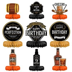 Whiskey pattern Birthday Party Decorations for Men Aged to Perfection Table Centerpiece Whiskey Honeycomb Table Toppers for 30th 40th 50th 60th 70th 80th Birthday decorations