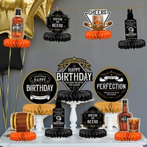 Whiskey pattern Birthday Party Decorations for Men Aged to Perfection Table Centerpiece Whiskey Honeycomb Table Toppers for 30th 40th 50th 60th 70th 80th Birthday decorations