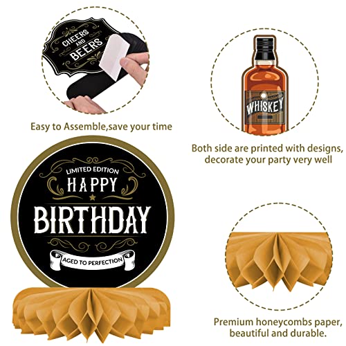 Whiskey pattern Birthday Party Decorations for Men Aged to Perfection Table Centerpiece Whiskey Honeycomb Table Toppers for 30th 40th 50th 60th 70th 80th Birthday decorations