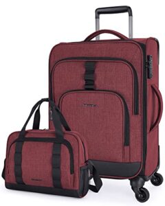 2 piece luggage sets, bagsmart expandable 20 inch carry on luggage airline approved, lightweight carry on suitcase with spinner wheels, family travel suitcase set with duffle bag - red