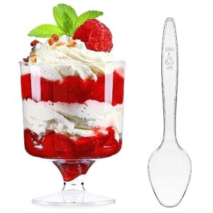 TOFLEN 5 Oz Mini Dessert Cups with Spoons 80 Pcs I Serves 40 I Small Plastic Dessert Goblets Wine Glasses Party Serving Cups for Appetizers, Mousse, Dessert Shot Glasses