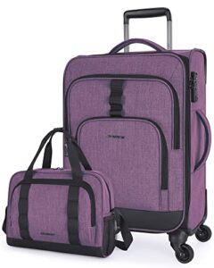 2 piece luggage sets, bagsmart expandable 20 inch carry on luggage airline approved, lightweight carry on suitcase with spinner wheels, family travel suitcase set with duffle bag - violet