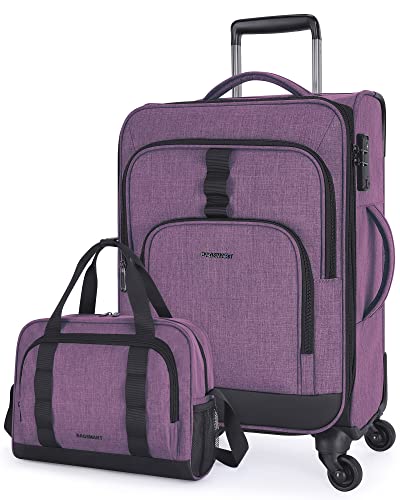 2 Piece Luggage Sets, BAGSMART Expandable 20 inch Carry on Luggage Airline Approved, Lightweight Carry on Suitcase with Spinner Wheels, Family Travel Suitcase Set with Duffle Bag - Violet