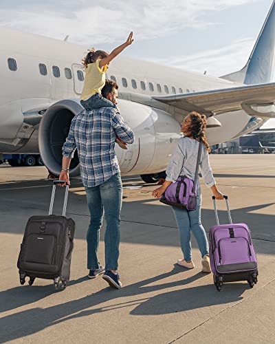 2 Piece Luggage Sets, BAGSMART Expandable 20 inch Carry on Luggage Airline Approved, Lightweight Carry on Suitcase with Spinner Wheels, Family Travel Suitcase Set with Duffle Bag - Violet