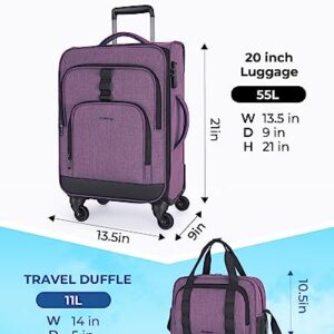 2 Piece Luggage Sets, BAGSMART Expandable 20 inch Carry on Luggage Airline Approved, Lightweight Carry on Suitcase with Spinner Wheels, Family Travel Suitcase Set with Duffle Bag - Violet