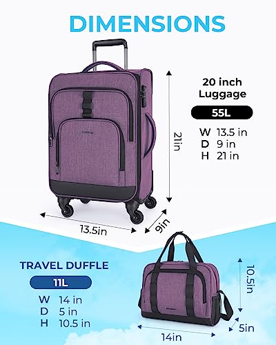 2 Piece Luggage Sets, BAGSMART Expandable 20 inch Carry on Luggage Airline Approved, Lightweight Carry on Suitcase with Spinner Wheels, Family Travel Suitcase Set with Duffle Bag - Violet