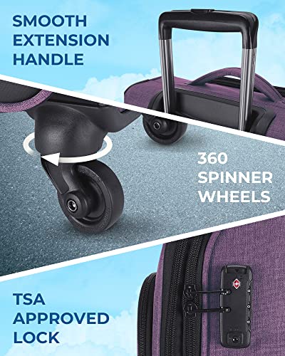 2 Piece Luggage Sets, BAGSMART Expandable 20 inch Carry on Luggage Airline Approved, Lightweight Carry on Suitcase with Spinner Wheels, Family Travel Suitcase Set with Duffle Bag - Violet