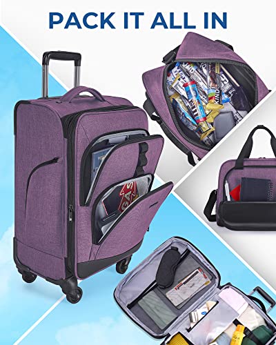 2 Piece Luggage Sets, BAGSMART Expandable 20 inch Carry on Luggage Airline Approved, Lightweight Carry on Suitcase with Spinner Wheels, Family Travel Suitcase Set with Duffle Bag - Violet