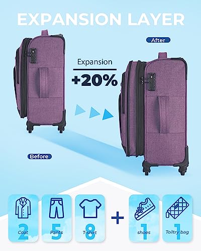 2 Piece Luggage Sets, BAGSMART Expandable 20 inch Carry on Luggage Airline Approved, Lightweight Carry on Suitcase with Spinner Wheels, Family Travel Suitcase Set with Duffle Bag - Violet