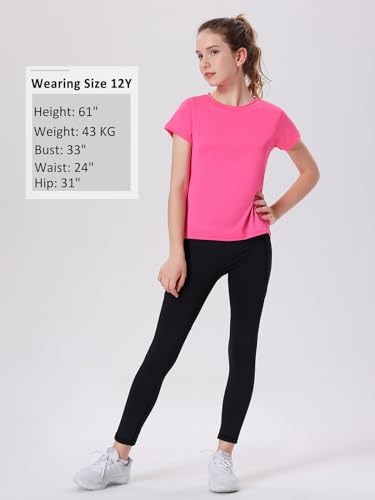 EXARUS 4 Pack Girls Athletic Shirts Short Sleeve Quick Dry Crewneck Tee Activewear Performance Tops for Kids 8-16Y Set 3 10Y