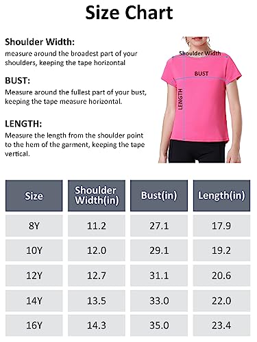 EXARUS 4 Pack Girls Athletic Shirts Short Sleeve Quick Dry Crewneck Tee Activewear Performance Tops for Kids 8-16Y Set 3 10Y