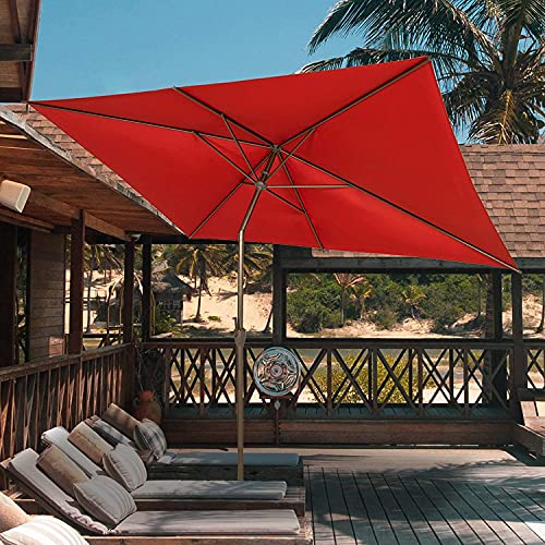 NOWENSOL Patio Umbrella Rectangular Outdoor Table Umbrella with Crank & Push Button Tilt for Terrace, Backyard, Garden, Courtyard, Swimming Pool, Lawn, 6.5x10ft (Dark Red)