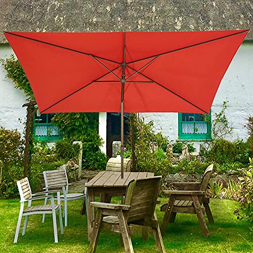 NOWENSOL Patio Umbrella Rectangular Outdoor Table Umbrella with Crank & Push Button Tilt for Terrace, Backyard, Garden, Courtyard, Swimming Pool, Lawn, 6.5x10ft (Dark Red)