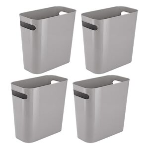 vtopmart 4 pack plastic small trash can, 1.5 gallon/5.7 l office grey bin with built-in handle, slim waste basket for bathroom, bedroom, home office, living room, kitchen