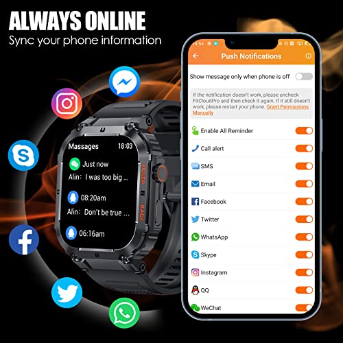 EIGIIS Military Smart Watches for Men 1.96” HD Big Screen Rugged Smart Watch (Answer/Dial Calls) Outdoor Tactical Sports Watch Fitness Tracker Smartwatch for iPhone Compatible with Android Phones
