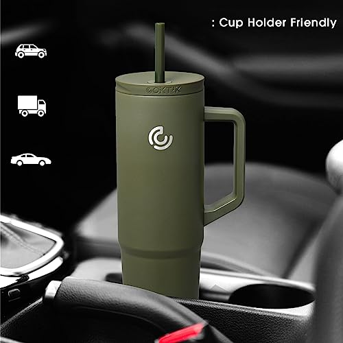 COKTIK 40 oz Tumbler with Handle and Straw, 3 Lids (Straw/Flip), Stainless Steel Vacuum Insulated Cup, 40 Ounce Travel Mug,Cupholder Friendly,Keeps Water Cold,Easy to Clean (Army Green)