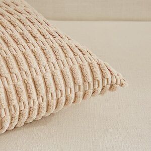 Fancy Homi 4 Packs Neutral Decorative Throw Pillow Covers 18x18 Inch for Living Room Couch Bed Sofa, Rustic Farmhouse Boho Neutral Home Decor, Soft Plush Striped Corduroy Square Cushion Case 45x45 cm