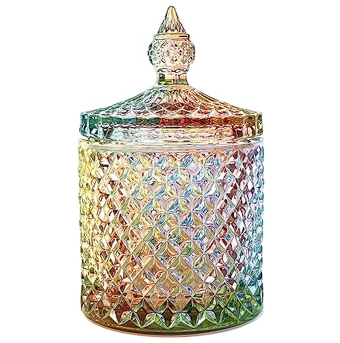 EWEIGEER Colorful Crystal Glass Candy Snack Barrel Storage Jar Embossed Luxury Cookie Buffet Canister With Lids Jewelry Box Jar Biscuit Containers