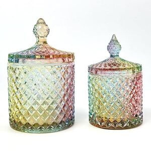 EWEIGEER Colorful Crystal Glass Candy Snack Barrel Storage Jar Embossed Luxury Cookie Buffet Canister With Lids Jewelry Box Jar Biscuit Containers