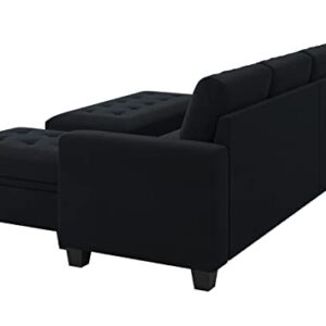 Belffin Velvet Convertible 4-Seat Sectional Sofa with Reversible Chaise L Shaped Sofa Couch Furniture Sets Sectional Couch with Storage Ottoman Black
