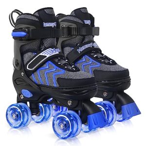 roller skates for boys and girls, 4 sizes adjustable quad skates for kids with all light up wheels, full protection for toddler's indoor and outdoor sports size 9 10 11 12