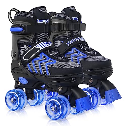 Roller Skates for Boys and Girls, 4 Sizes Adjustable Quad Skates for Kids with All Light up Wheels, Full Protection for Toddler's Indoor and Outdoor Sports Size 9 10 11 12