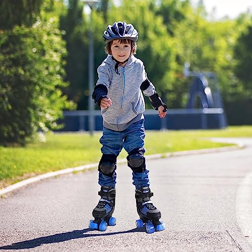 Roller Skates for Boys and Girls, 4 Sizes Adjustable Quad Skates for Kids with All Light up Wheels, Full Protection for Toddler's Indoor and Outdoor Sports Size 9 10 11 12