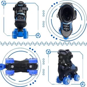 Roller Skates for Boys and Girls, 4 Sizes Adjustable Quad Skates for Kids with All Light up Wheels, Full Protection for Toddler's Indoor and Outdoor Sports Size 9 10 11 12