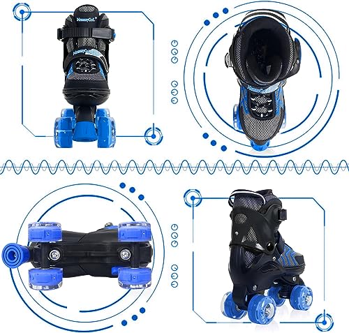 Roller Skates for Boys and Girls, 4 Sizes Adjustable Quad Skates for Kids with All Light up Wheels, Full Protection for Toddler's Indoor and Outdoor Sports Size 9 10 11 12