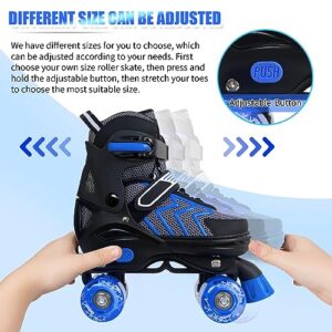 Roller Skates for Boys and Girls, 4 Sizes Adjustable Quad Skates for Kids with All Light up Wheels, Full Protection for Toddler's Indoor and Outdoor Sports Size 9 10 11 12