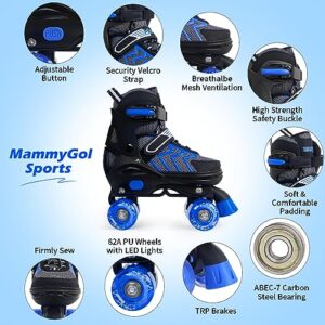 Roller Skates for Boys and Girls, 4 Sizes Adjustable Quad Skates for Kids with All Light up Wheels, Full Protection for Toddler's Indoor and Outdoor Sports Size 9 10 11 12