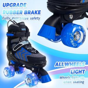 Roller Skates for Boys and Girls, 4 Sizes Adjustable Quad Skates for Kids with All Light up Wheels, Full Protection for Toddler's Indoor and Outdoor Sports Size 9 10 11 12