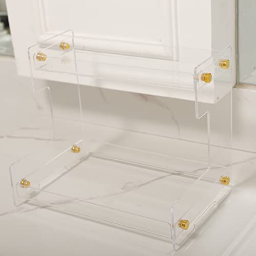 Yooloks Bathroom Organizer Countertop Acrylic 2 Tier - Counter Storage Organizer Makeup Organizer Vanity Shelf - Clear