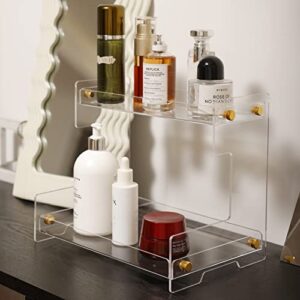 yooloks bathroom organizer countertop acrylic 2 tier - counter storage organizer makeup organizer vanity shelf - clear