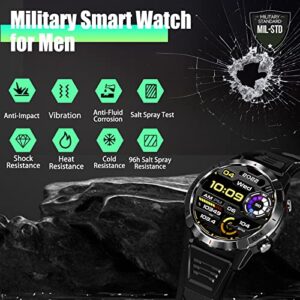 Military Smart Watches for Men with Bluetooth Call 1.43" AMOLED Always On Display Rugged Outdoor Tactical Smartwatch with Heart Rate Blood Pressure Sleep Monitor Sports Fitness Watch for Android iOS