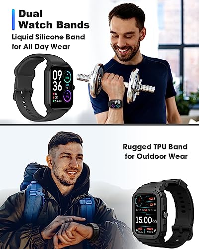 TOOBUR Smart Watch Alexa Built-in, 1.8" Fitness Tracker with Answer/Make Call, IP68 Waterproof, Heart Rate, Blood Oxygen, Sleep Tracker, Fitness Watch with 2 Straps for Men, Compatible iOS Andorid