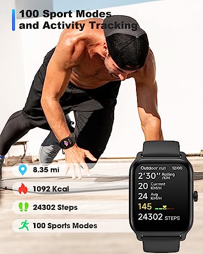 TOOBUR Smart Watch Alexa Built-in, 1.8" Fitness Tracker with Answer/Make Call, IP68 Waterproof, Heart Rate, Blood Oxygen, Sleep Tracker, Fitness Watch with 2 Straps for Men, Compatible iOS Andorid