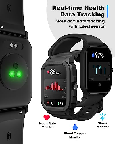 TOOBUR Smart Watch Alexa Built-in, 1.8" Fitness Tracker with Answer/Make Call, IP68 Waterproof, Heart Rate, Blood Oxygen, Sleep Tracker, Fitness Watch with 2 Straps for Men, Compatible iOS Andorid