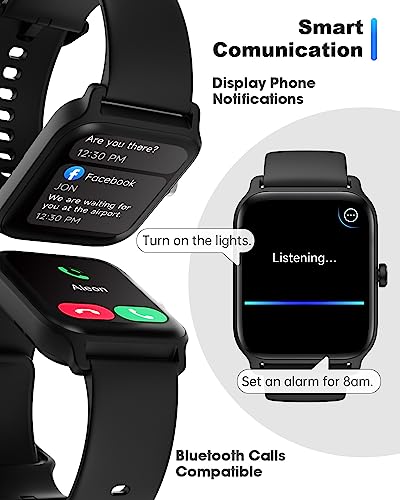 TOOBUR Smart Watch Alexa Built-in, 1.8" Fitness Tracker with Answer/Make Call, IP68 Waterproof, Heart Rate, Blood Oxygen, Sleep Tracker, Fitness Watch with 2 Straps for Men, Compatible iOS Andorid