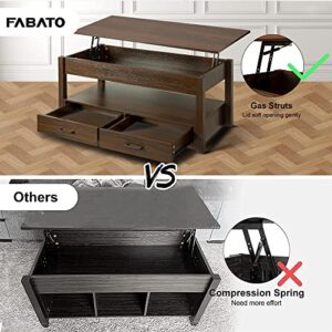 FABATO 41.7'' Coffee Table, Lift Top Coffee Table with Storage Drawers and Hidden Compartment, Retro Central Table with Wooden Lift Tabletop for Living Room, Espresso