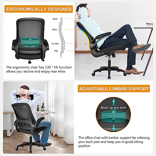 QY Ergonomic Office Chairs Mesh Office Chair Adjustable Armrest Lumbar Support Lift Swivel Tilt Function Comfortable Mesh Computer Chair with Height Adjustment Swivel Executive Task Chair