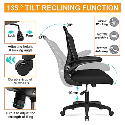 QY Ergonomic Office Chairs Mesh Office Chair Adjustable Armrest Lumbar Support Lift Swivel Tilt Function Comfortable Mesh Computer Chair with Height Adjustment Swivel Executive Task Chair