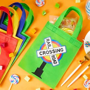 Sweetude 20 Pcs Reusable Mini Train Party Tote Bags 9.84 x 7.87 Inch Train Goodie Candy Favor Bags Train Birthday Party Supplies with Long Handles for Kids Birthday Baby Shower Decoration