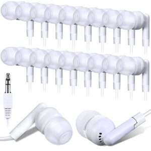 kanayu 100 pack wired earbuds bulk earbuds for classroom white in ear headphones wired basic student earbuds no microphone with 3.5 mm jack for kids schools libraries laptop, individually bagged