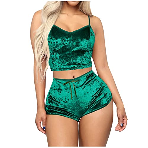 Black Lingerie for Women, Sexy Stockings Women Lingerie Thigh High Stockings with Garter Belt Set Lengerie New Deep V Lingerie Velvet Camisole Bow Shorts Set Bra Underwear Plus (3XL, Green)